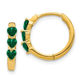 14k Created Emerald Polished Hinged Hoop Earrings