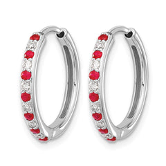 14k White Gold Diamond and Ruby Hinged Hoop Earrings