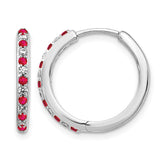 14k White Gold Diamond and Ruby Hinged Hoop Earrings