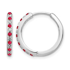14k White Gold Diamond and Ruby Hinged Hoop Earrings