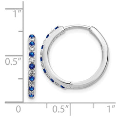 14k White Gold Diamond and Sapphire Hinged Hoop Earrings