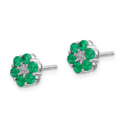 14k White Gold Polished Emerald and Diamond Post Earrings
