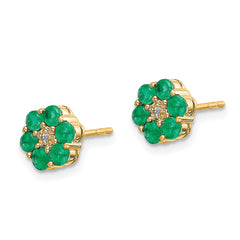 14k and Rhodium Emerald and Diamond Post Earrings