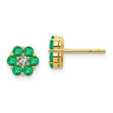 14k and Rhodium Emerald and Diamond Post Earrings