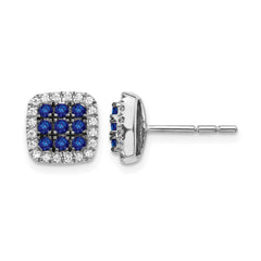 14k White Gold Diamond and Sapphire Post Earrings - 4