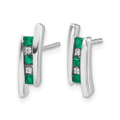 14k White Gold Diamond and Emerald Earrings - 2