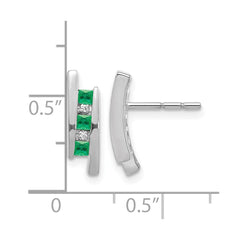 14k White Gold Diamond and Emerald Earrings - 2