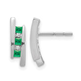 14k White Gold Diamond and Emerald Earrings - 2