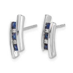 14k White Gold Diamond and Sapphire Earrings - 7