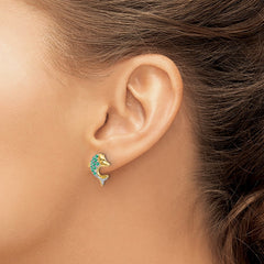 14k and Rhodium Emerald and Diamond Dolphin Post Earrings