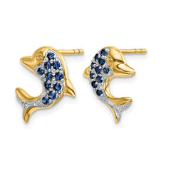 14k w/Rhodium Marquise Sapphire/Diamond Dolphin Post Earrings