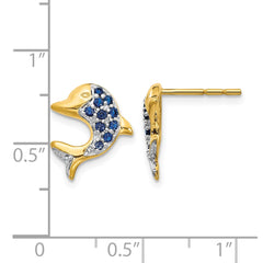 14k w/Rhodium Marquise Sapphire/Diamond Dolphin Post Earrings