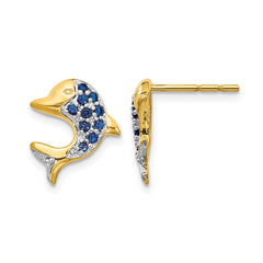 14k w/Rhodium Marquise Sapphire/Diamond Dolphin Post Earrings