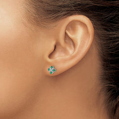14k White Gold Emerald and Diamond Post Earrings - 2