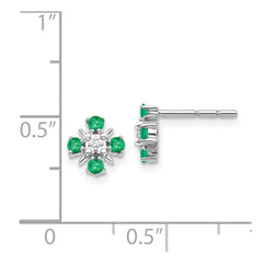 14k White Gold Emerald and Diamond Post Earrings - 2