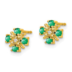 14k Gold Emerald and Diamond Post Earrings