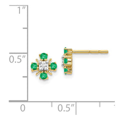 14k Gold Emerald and Diamond Post Earrings