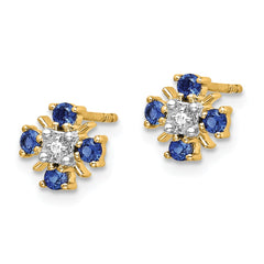 14k Gold Blue Sapphire and Diamond Post Earrings