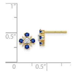14k Gold Blue Sapphire and Diamond Post Earrings