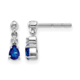 14k White Gold Blue Sapphire and Diamond Dangle Post Earrings