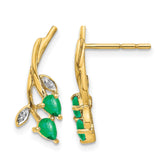 14k Diamond and Pear Emerald Floral Post Earrings