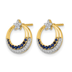 14k Polished Sapphire and Diamond Star and Circle Post Earrings