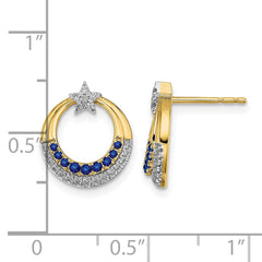 14k Polished Sapphire and Diamond Star and Circle Post Earrings