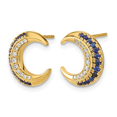 14k Polished Moon Sapphire and Diamond Post Earrings