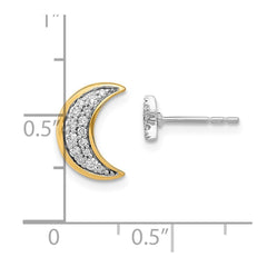 14k Two-tone Moon andStar Diamond Mis-match Post Earrings