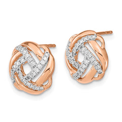 14k Rose Gold Polished Diamond Love Knot Post Earrings