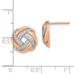 14k Rose Gold Polished Diamond Love Knot Post Earrings
