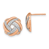 14k Rose Gold Polished Diamond Love Knot Post Earrings