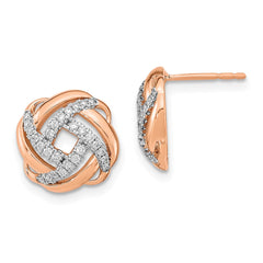 14k Rose Gold Polished Diamond Love Knot Post Earrings