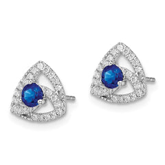 14k White Gold Diamond and Blue Sapphire Triangle Post Earrings