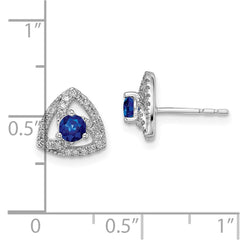 14k White Gold Diamond and Blue Sapphire Triangle Post Earrings