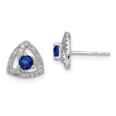 14k White Gold Diamond and Blue Sapphire Triangle Post Earrings