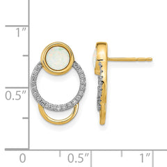 14k Polished Diamond & Opal Circle Post Earrings