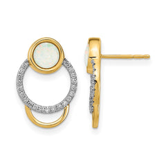 14k Polished Diamond & Opal Circle Post Earrings