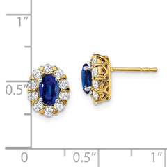 14k Oval Sapphire and Diamond Halo Post Earrings