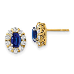 14k Oval Sapphire and Diamond Halo Post Earrings