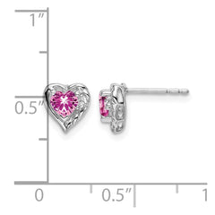 14k White Gold Created Pink Sapphire and Diamond Heart Earrings - 3