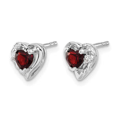 14k White Gold Garnet and Diamond Heart Earrings - 2