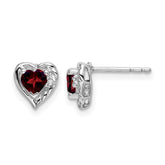 14k White Gold Garnet and Diamond Heart Earrings - 2