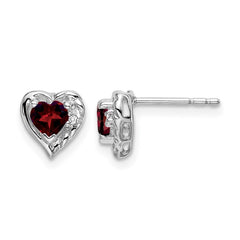 14k White Gold Garnet and Diamond Heart Earrings - 2