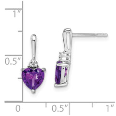 14k White Gold Amethyst and Diamond Heart Earrings