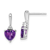 14k White Gold Amethyst and Diamond Heart Earrings