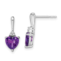 14k White Gold Amethyst and Diamond Heart Earrings
