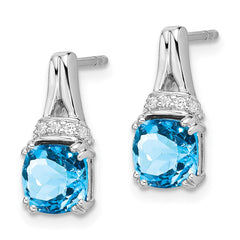 14k White Gold Blue Topaz and Diamond Earrings - 3