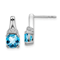 14k White Gold Blue Topaz and Diamond Earrings - 3
