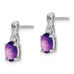 14k White Gold Oval Amethyst and Diamond Earrings